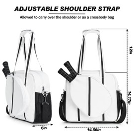 SPOENGRU PU Leather Pickleball Tote Bag, Pickleball Bags for Women and Men, Pickleball Bags for Ladies Women’s Hand Gym Bag Water Bottle Holder with Pickleball Racquet Paddle Holder