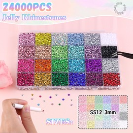 24000Pcs Resin Rhinestones with 1Pcs B7000 Jewelry Glue for Crafting, Multicolors 3mm Non Hotfix Flatback Gems, Bedazzling Crystal for DIY Crafts Clothing Tumblers Mugs Shoes Fabric Decor Nail Art