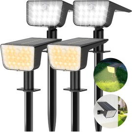 Solar Spot Lights Outdoor Motion Sensor: 4 Pack Solar Outdoor Lights IP67 Waterproof, 2 Colour Modes and 3 Lighting Modes Garden Solar Spotlights for Landscape Pathway Porch Yard Pool