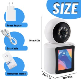 Hillylolly Indoor Surveillance Camera, 3MP Dog Camera with 2.8 Inch Screen, 360 Degree WiFi Pet Camera, Two-Way Video, Indoor Camera, Car Tracking, One Touch Call (White)