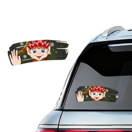 Dreothy Christmas Decor Elf Waving Peeping Cracked Window Stickers Removable Double Sided Window Clings Covering Scratches Car Stickers and Decals Motorcycle Bumper Stickers (Striped Elf)