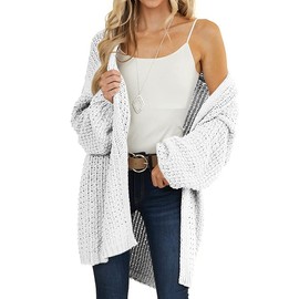 Maroway Women's Long Sleeve Solid Color Chunky Knit Cardigans Sweater White