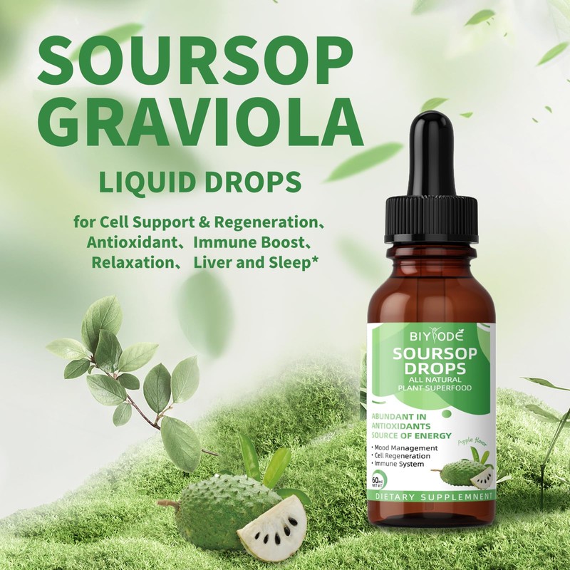 Soursop Graviola Liquid Drops: 1800mg Premium Antioxidant Support for Immune