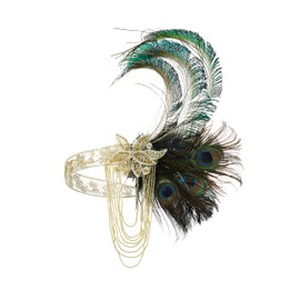 BABEYOND Flapper Headpiece for Women - 1920s Headband Roaring 20s Gatsby Accessories Peacock Feather Tassel Chain(Green)