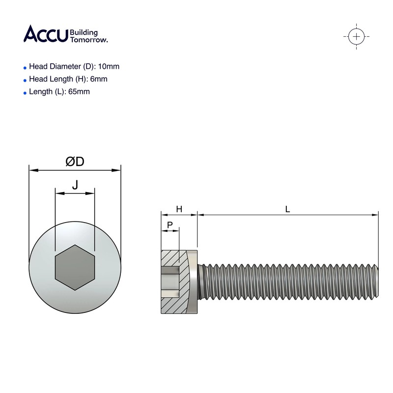 Accu - M6 x 65mm Cap Head Screws (DIN 912)