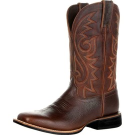furlinkhm Western Cowboy Boots for Men,Western Square Toe Cowboy Boots Retro Leather Embroidery Casual Chunky Heel Wide Calf Pull On Boots (Brown, 10.5)