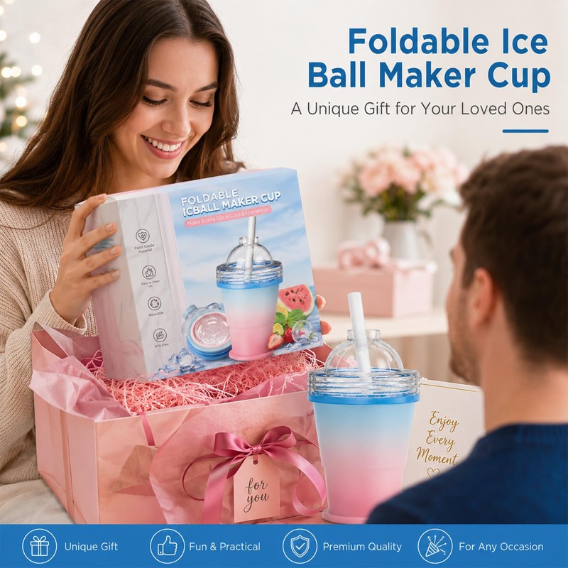 2-in-1 Silicone Ice Ball Cup, Collapsible Ice Cube Cup with