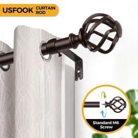 Bronze Curtain Rods for Windows 48 to 84 Inch, USFOOK 7/8 Inch Telescoping Splicing Drapery Rods with Twisted Cage Finials