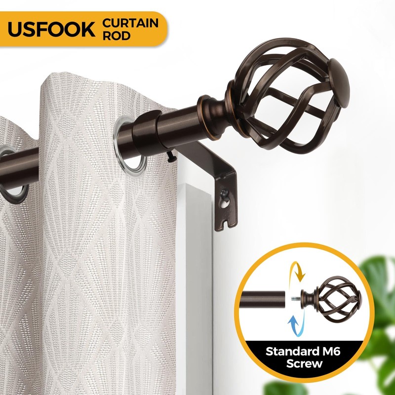 Bronze Curtain Rods for Windows 48 to 84 Inch, USFOOK