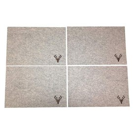 Felt Place Mats Set of 4 with Deer Embroidery Beige 45 x 35 cm