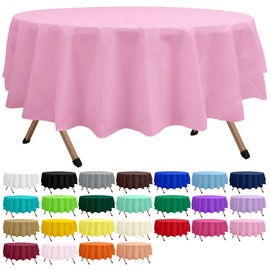 dinexlence 2 Pack Pink Premium Plastic Tablecloth Round 84 Inches Reusable Rose Pink Decorative Table Cover for Dining, Wedding, Party, Indoor and Outdoor use