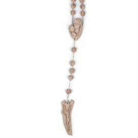 Virgin Mary and Jesus Carved Beads Design 65 Inch Alabasterite Decorative Wall Rosary