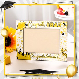 Briwooody 6 Pcs Class of 2025 Graduation Picture Frame Bulk 4 x 6 Wooden Graduation Photo Frame Picture Display for Congrats Grad High School College Graduate Her Him Women Men Gift(Gold and White)
