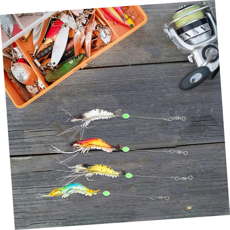 Kisangel 4pcs Shrimp Baits Realistic Soft Fishing Lures Hooks for