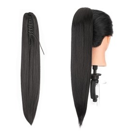 Gairyan 22" Ponytail Extension Clip in Ponytail Hair Extensions Black Straight Pony Tails Claw on Ponytail Long Wave Synthetic Hairpieces for Women Soft