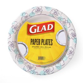 Glad Round Disposable Paper Plates, Blue Flower Pattern - Strong, Sturdy, Soak Proof, and Microwavable Decorative Plates for Dinner and Everyday Use, 10 Inch, 6 Count