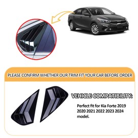 Xhfarce for Kia Forte 2019-2024 Sport Style Rear Side Window Louvers Air Vent Shades Panel Cover Car Exterior Decoration Accessories 2PCS for Kia Forte 2019 2020 2021 2022 2023 2024（Bright Black）