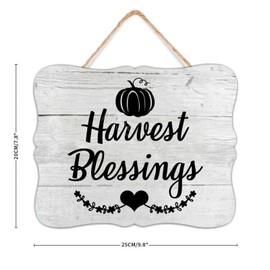 Wood Hanging Sign Harvest Blessings Happy Holidays Wall Decor Thanksgiving Quote Wooden Plaque Rustic Indoor Outdoor Horizontal Sign for Home Classroom Office Decor One Size