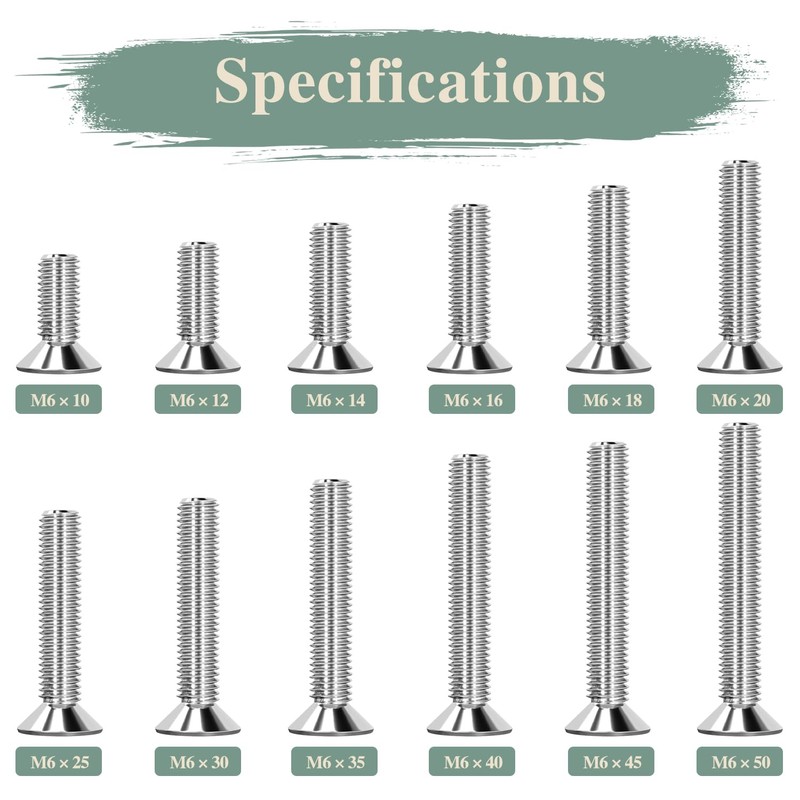 GOHODOMINO M6×40mm Flat Head Socket Cap Screws, Nuts, Flat Washers,