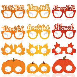 DDLP 12pcs Fall Thanksgiving Paper Glasses Fall Thanksgiving Photo Props Party Favours Supplies Paper Eyeglass Frames Pumpkin Hello Fall