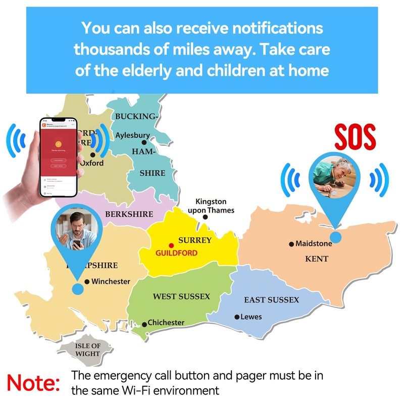 Wireless Personal Alarms for Elderly - Caregiver Seniors Pager Alarm,
