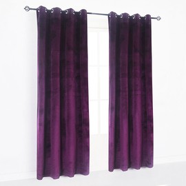 Cherry Home Set of 2 Heavy Velvet Flannel Blackout Window Curtains Drapes with Top Grommet Draperies Eyelet 52 Inches Wide by 120 Inches Long, Purple for Bedroom Living Room