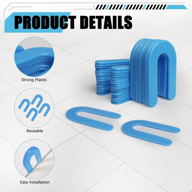 Storystore 400 Horseshoe Tile Spacers, 1/16-Inch U-Shaped 1/16"-400 Pcs, Blue
