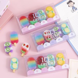 Ranvi 16Pcs Cute Fruit Ice Cream Shaped Erasers for Classroom Rewards Party Favors