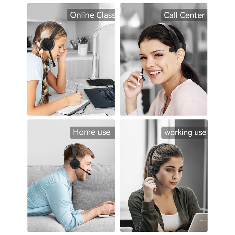 ANSTEN Bluetooth Headset with Microphone, Noise Cancelling, 40 Hours Playtime,