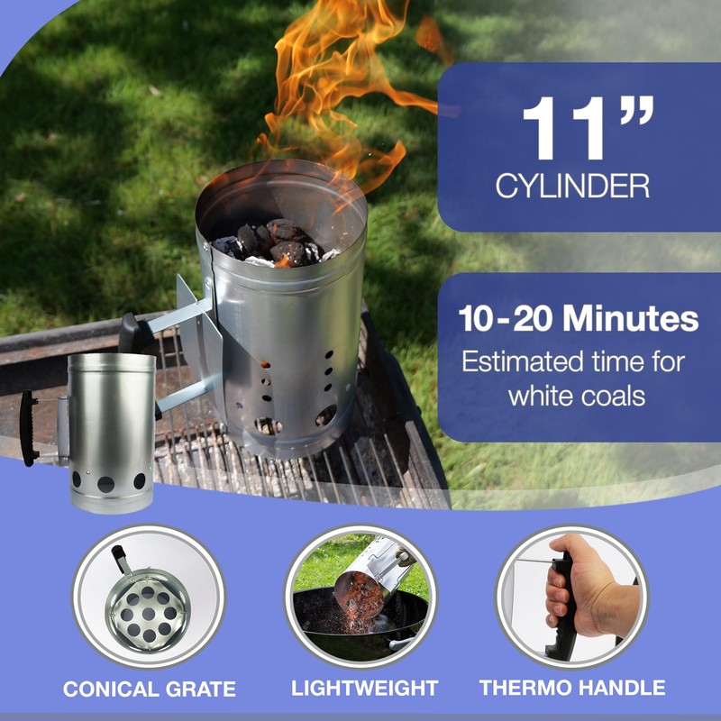 Navoys Barbecue Chimney Starter – Charcoal Quick-Light Kit with Safety