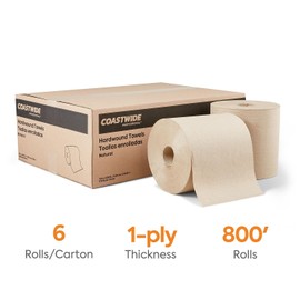 COASTWIDE 1-Ply Hardwound Paper Towels, 800 Feet Per Roll, 6-Pack, Natural