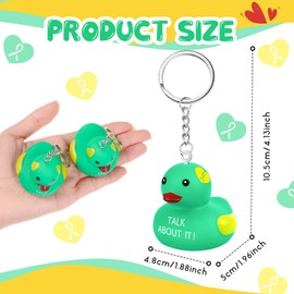 Deekin 48 Pcs Mental Health Awareness Rubber Duck Keychains Mental Health Green Ribbon Ducky Chains Bulk Gifts