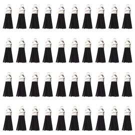 SUNNYCLUE 100Pcs Faux Suede Tassel Pendant Tassels Leather Charms Bulk Keyring Tassels Decoration with CCB Plastic Cord Ends for DIY Crafts Jewelry Making Supplies Graduation 2022 Year Graduate Black
