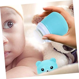Caja de Talco para Bebe 2 Puff de Esponja y Diseño de Oso, Almacenamiento Seguro de Polvo para Recién Nacidos y Bebés Material Compuesto y Pp