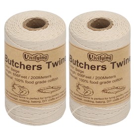 Vivifying Butchers Twine, 2pcs x 656 Feet Food Safe Cotton Bakers Twine String for Tying Meat, Making Sausage, Trussing Turkey, Roasting, Cooking and Packing(Beige)