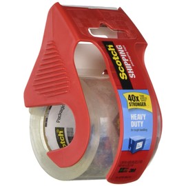Scotch Heavy Duty Shipping Packaging Clear Tape, 1.5" Core, 1.88" x 22.2 Yard, Red Dispenser (142)
