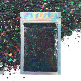 Black Face & Body Glitter - Chunky Glitter - Uses Include: Holidays, Cheerleading, Festival, Rave, Hair, Makeup, Face, Body, Nails, Resin, Arts & Crafts, Resin, Tumblers, Bath Bombs