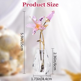 Pink Crystal Lily Flower Collectible Figurines Ornaments, Glass Flowers with Stems, Crystal Flower Gifts for Women,Mothers Day,Wedding Party Home Decor