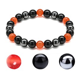 Cat'S Eye Bracelets，CLASS A QUALITY，Cat'S Eye And Obsidian Magnet Bracelets, Sunshine, Self-Confidence, Release Anxiety (Grade A,Orange Red Opal Bracelet,10MM(7.8"))