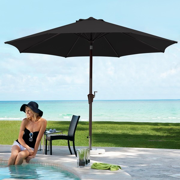 JEAREY 10ft Olefin Patio Umbrellas Outdoor Umbrella with Auto Tilt