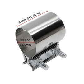 Fugedox 2.5" Butt Joint Band Exhaust Clamp, 2 1/2 Inch (63.5mm) Butt Joint Exhaust Muffler Pipe Band Clamp Sleeve Coupler Stainless Steel fit for Exhaust Pipe, Muffler,Manifolds