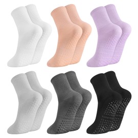 Utensilsto 6 Pairs Pilates Socks Stopper Socks Women's 35-38 Yoga Socks Non-Slip Grip Socks Non-Slip Women's Socks for Pilates Barre Ballet Dance Trampoline, White, Black, Gary, Pink, Purple, 35 - 38