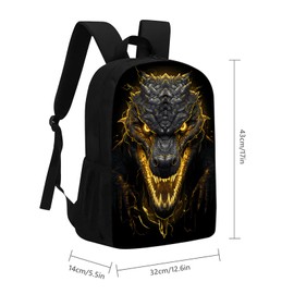 Huke Kids Alligator Backpack for Boys Girls,Cool Lightning Emperor Crocodile Backpack for School & Travel,Big Kids Child Backpacks, Elementary Middle High College Student Bookbag,Black Gold,17 Inch