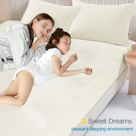 Sufdari Waterproof Fitted Sheet 90 x 190 cm, Waterproof Mattress Protector with 30 cm Deep Pocket, Fitted Sheet Style, Mattress Cover with Elastic Elastic Band (Light Yellow)