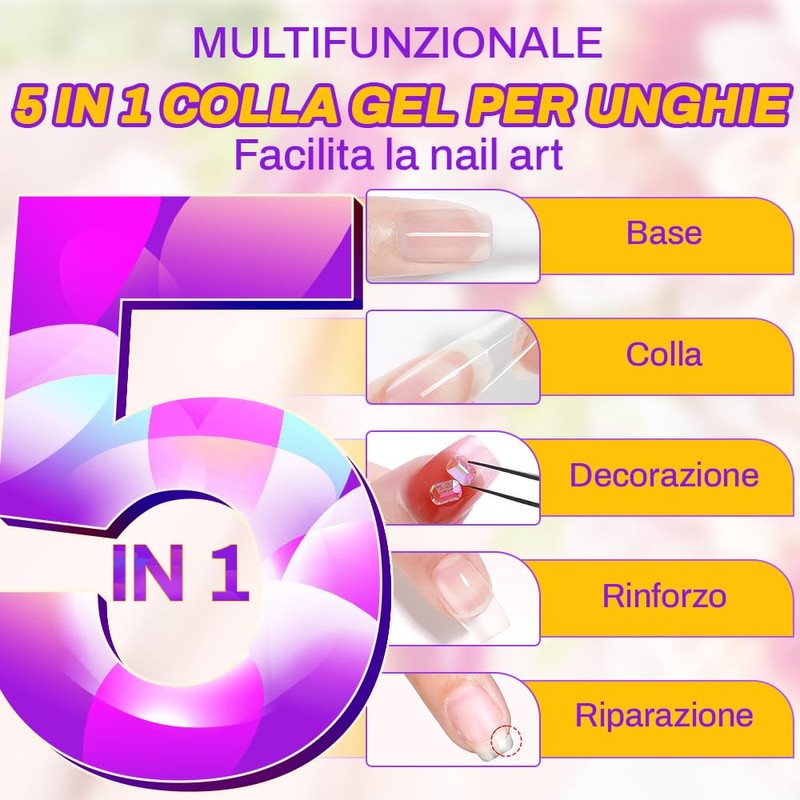 ZIFUTON 5 In 1 Colla Per Unghie Finte Extra Forte,