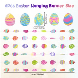 AhfuLife Easter Egg Garland Decorations, Happy Easter Paper Banner Party Decorations 6pcs Hanging Eggs for Home Party Favors Supplies