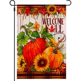 Welcome Fall Garden Flags 12x18 Double Sided, Pumpkin Autumn Yard Flag for Outside Maple Leaf, Thanksgiving Garden Flag Sunflower, Fall Outdoor Decorations