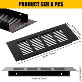 MUXHEL 6PCS Black Air Vent Covers for Walls 80x200mm Kitchen Plinth Vent Metal Ventilation Grill Aluminum Alloy Radiator Grill Air Vents for Interior Walls, Door, Wardrobe, Radiator, Cupboard