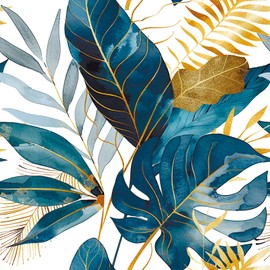ReWallpaper Botanical Peel and Stick Wallpaper Teal Tropical Leaf Wall Covering for Living Room Office Entryway Powder Room Bedroom Accent Wall Removable Self Adhesive Palm Wallpaper 17.5in X 23ft
