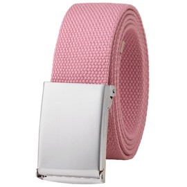 Falari Canvas Web Belt Fully Adjustable Cut to Fit Golf Belt Flip Top Silver Buckle - Pink